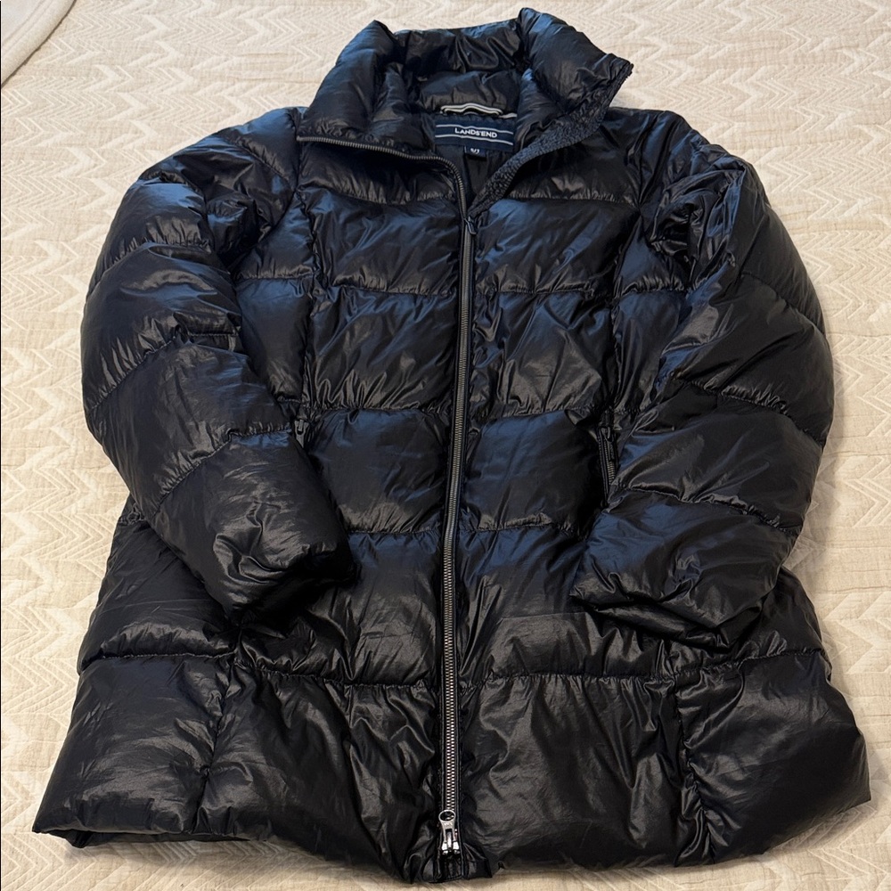 Lands' End Glossy Black Puffer Coat